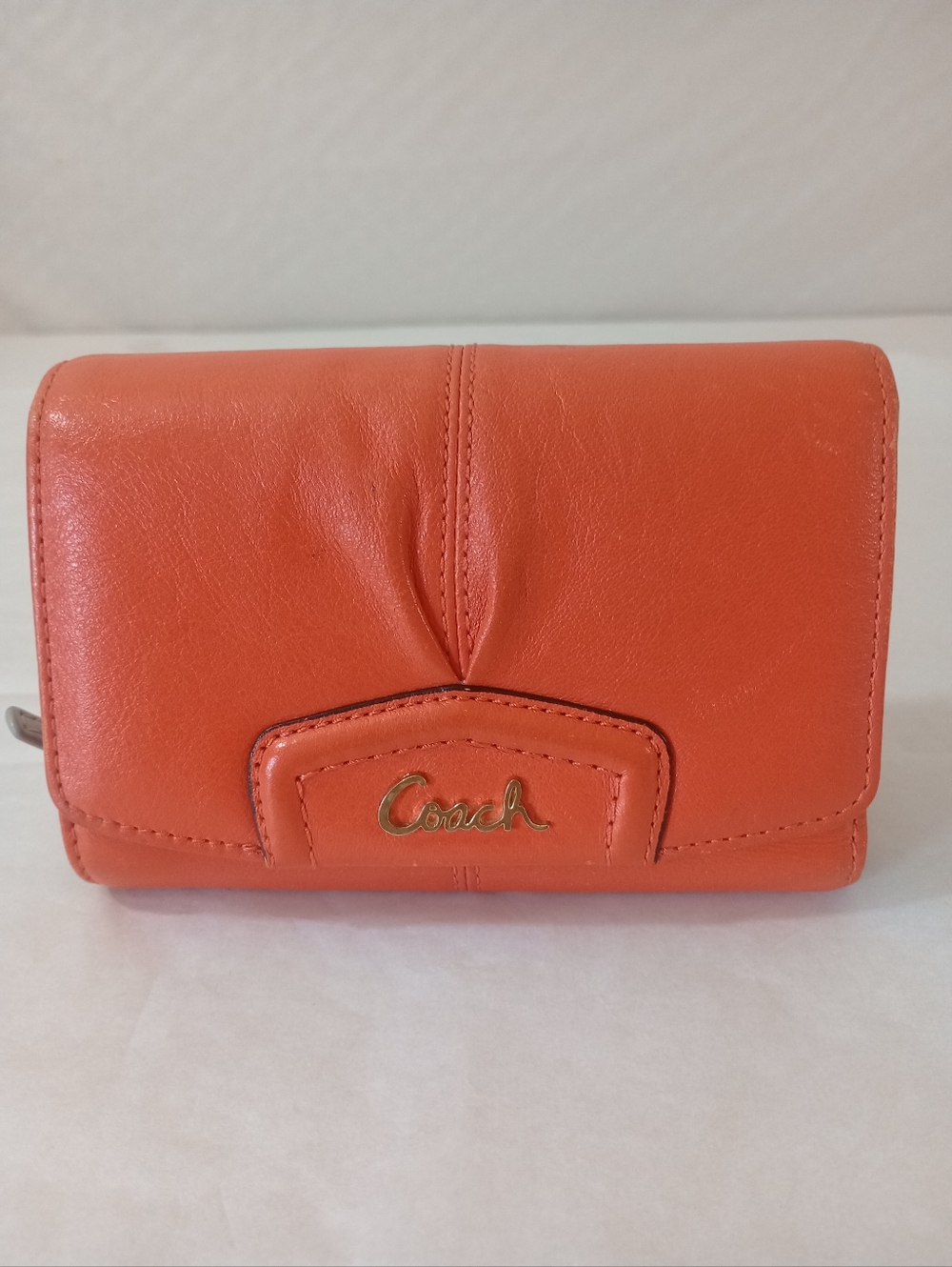 Coach Ashley Tearose Pleated Leather Compact Clutch Wallet